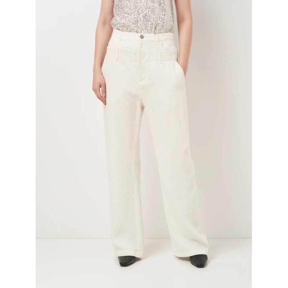 ZARA Doube-Waisted Linen Blend Wide Leg Trouser White Size M Trendy Blogger Fave